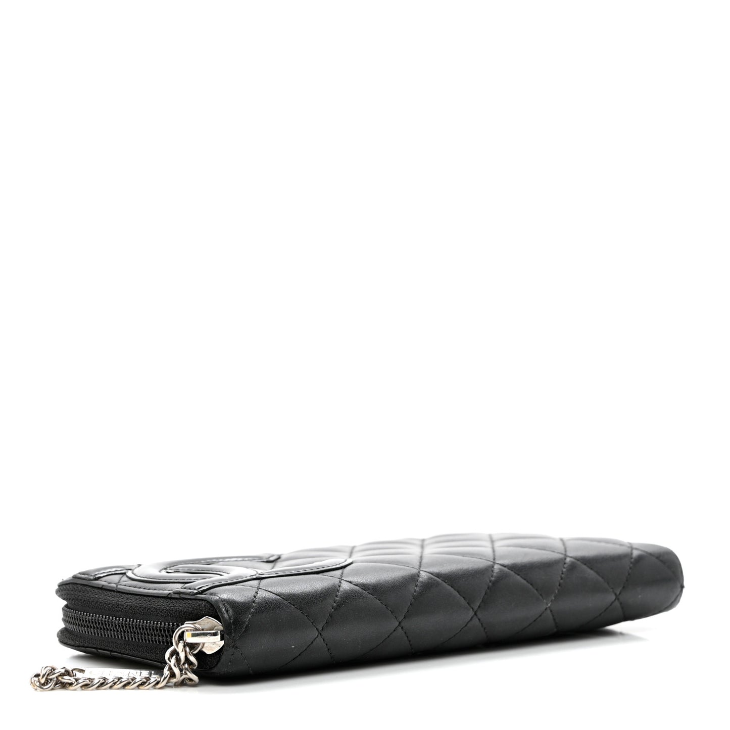 Calfskin Quilted Cambon Large Gusset Zip Around Wallet Black