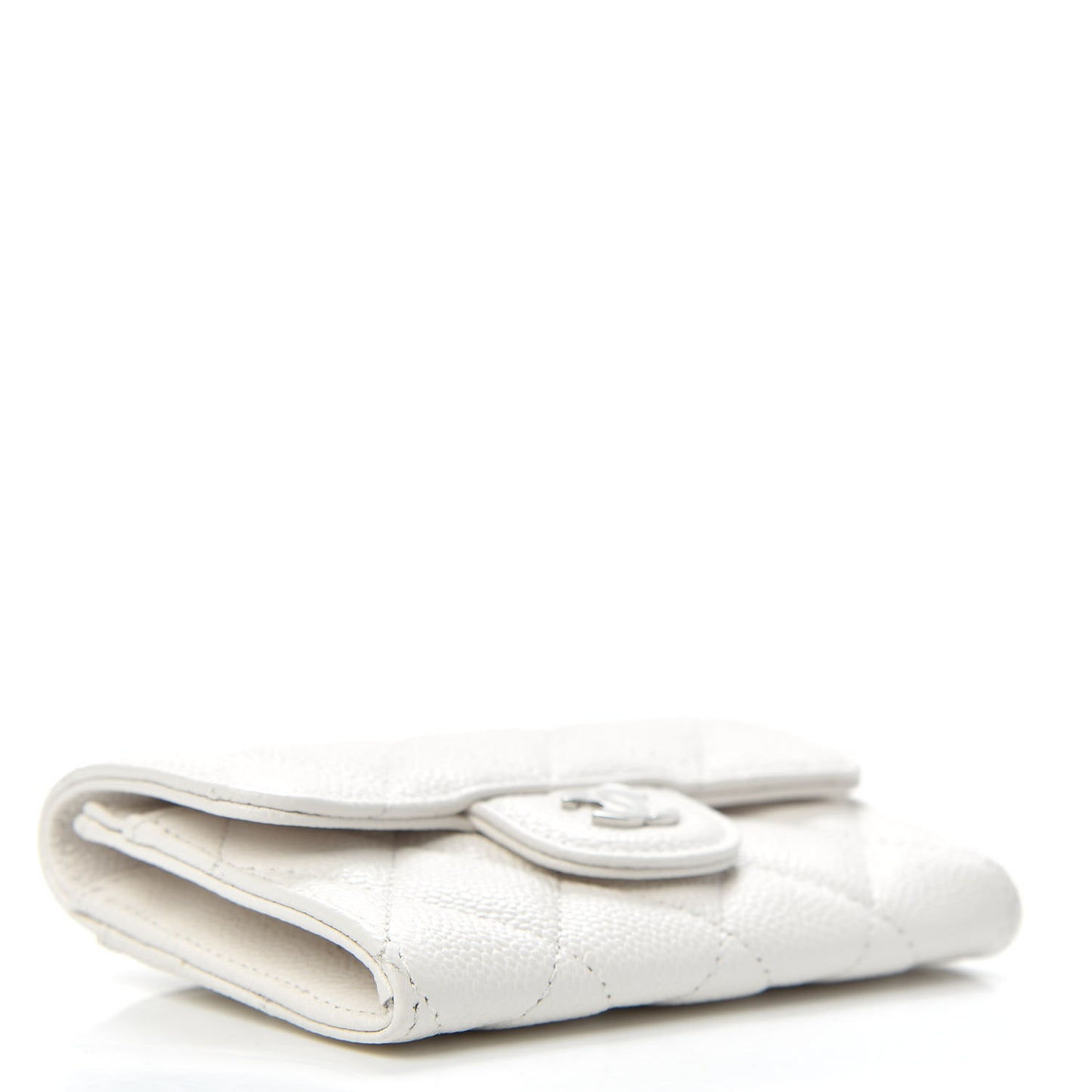 Caviar Quilted Flap Card Holder Wallet White