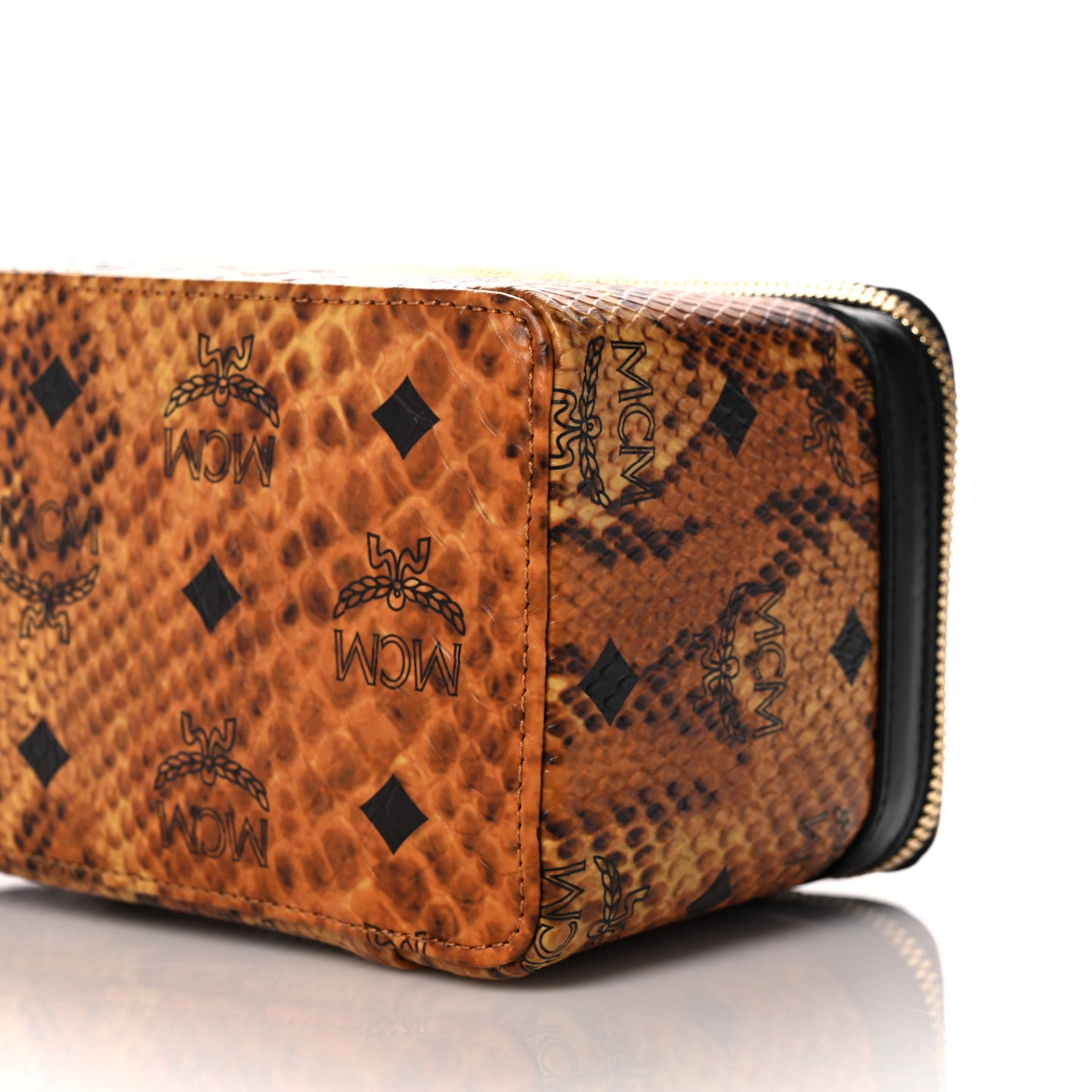 Visetos Calfskin Snakeskin Embossed Vanity Case Cognac
