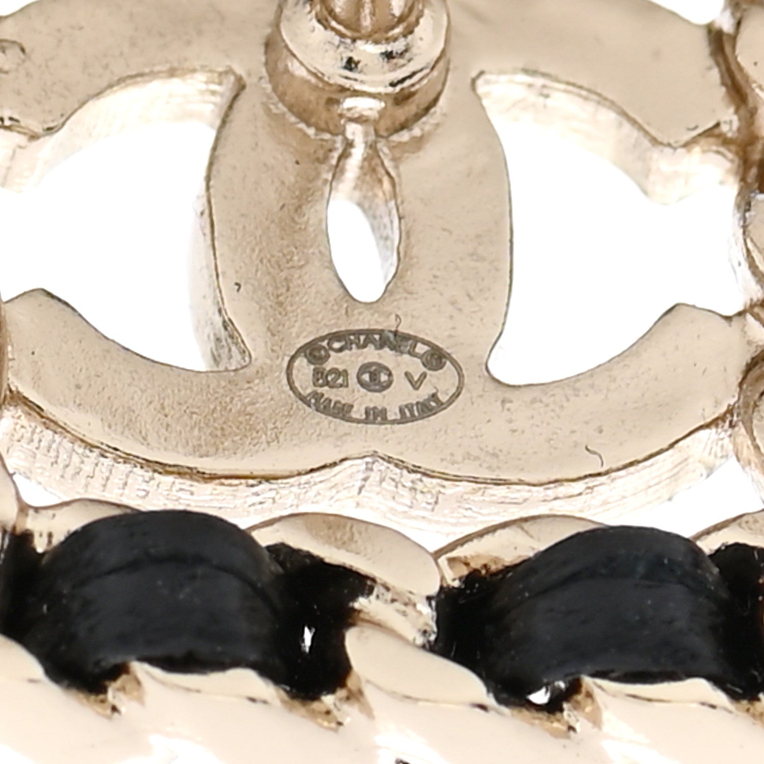 Chanel Crystal Lambskin Chain Sergeant Chanel Stud Earrings Black Gold 4 of 4