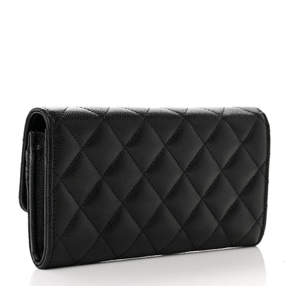 Chanel Caviar Quilted Crystal CC Large Gusset Flap Wallet Black 3 of 9