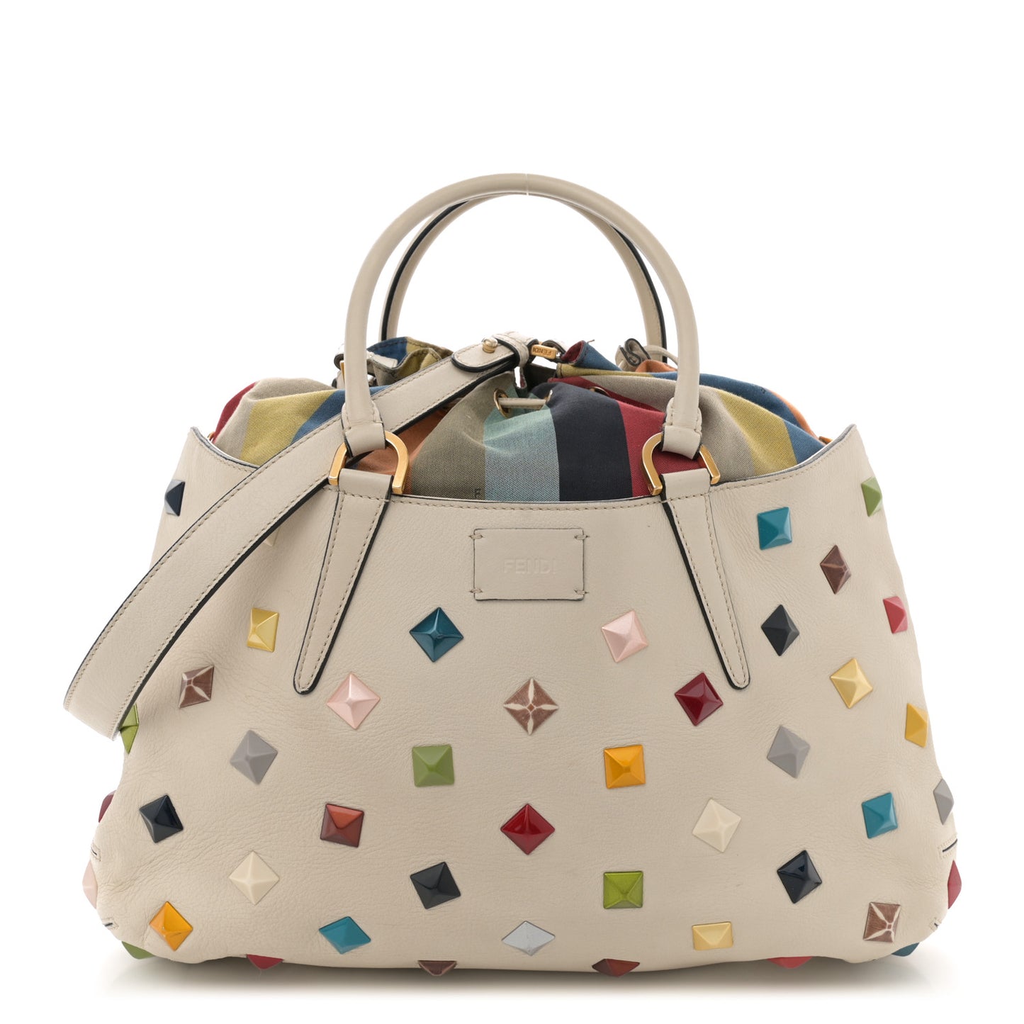 Calfskin Studded Medium B Fab Drawstring Tote Milk Multicolor