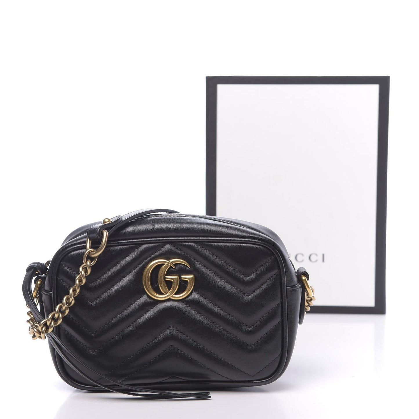 Calfskin Matelasse Mini GG Marmont Chain Shoulder Bag Black