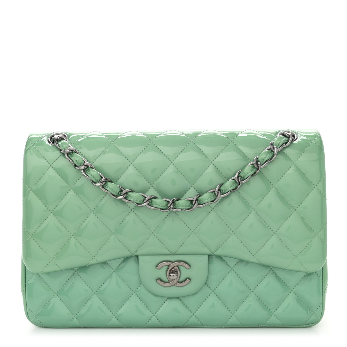Patent Quilted Jumbo Double Flap Green