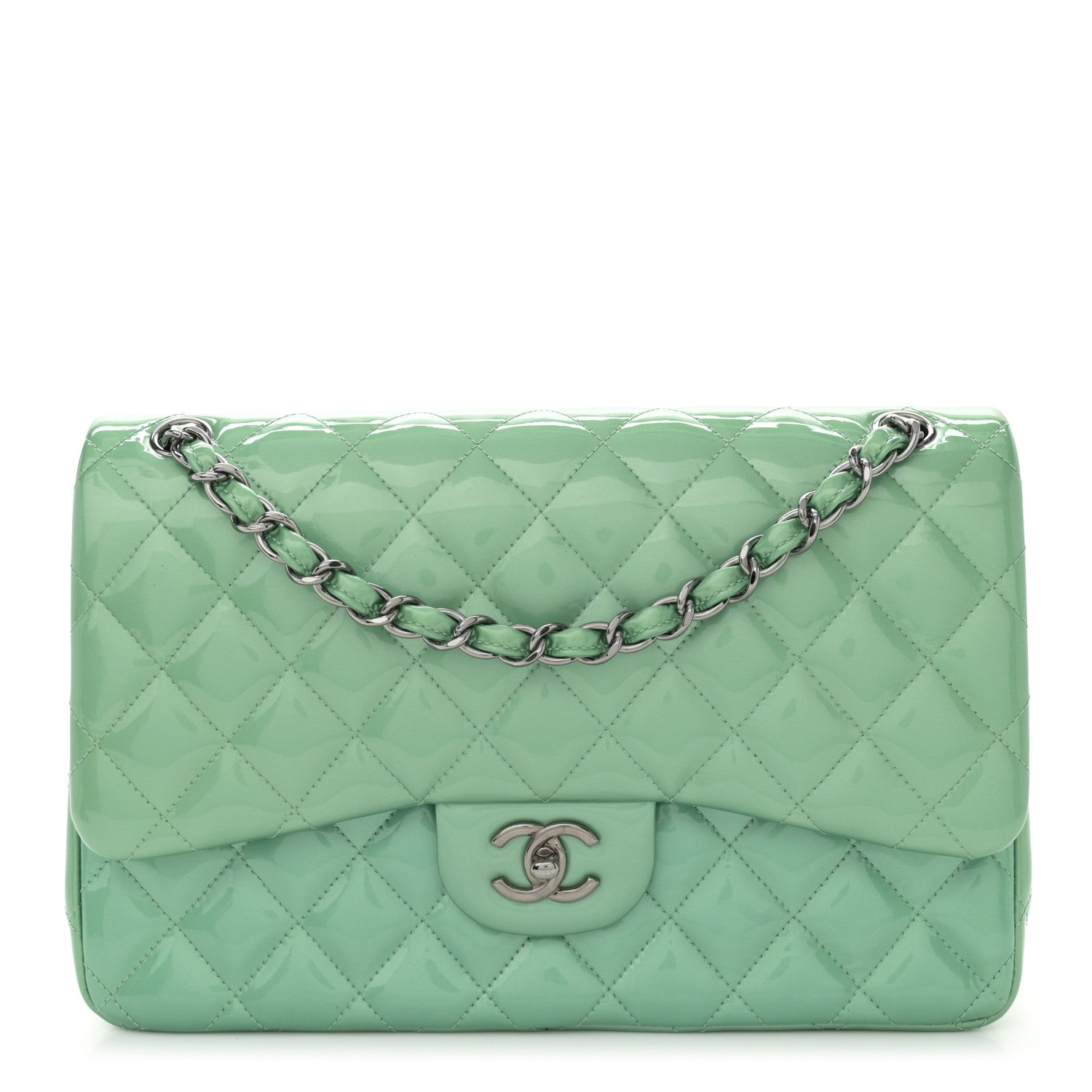 Chanel Patent Quilted Jumbo Double Flap Green 1 of 11