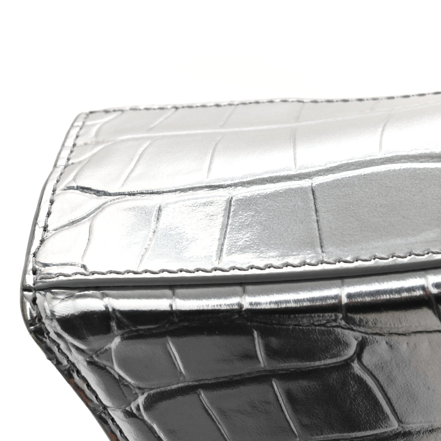 Balenciaga Metallic Calfskin Crocodile Embossed Hourglass Top Handle Bag XS Silver 12 of 12