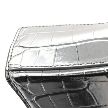 Balenciaga Metallic Calfskin Crocodile Embossed Hourglass Top Handle Bag XS Silver 12 of 12