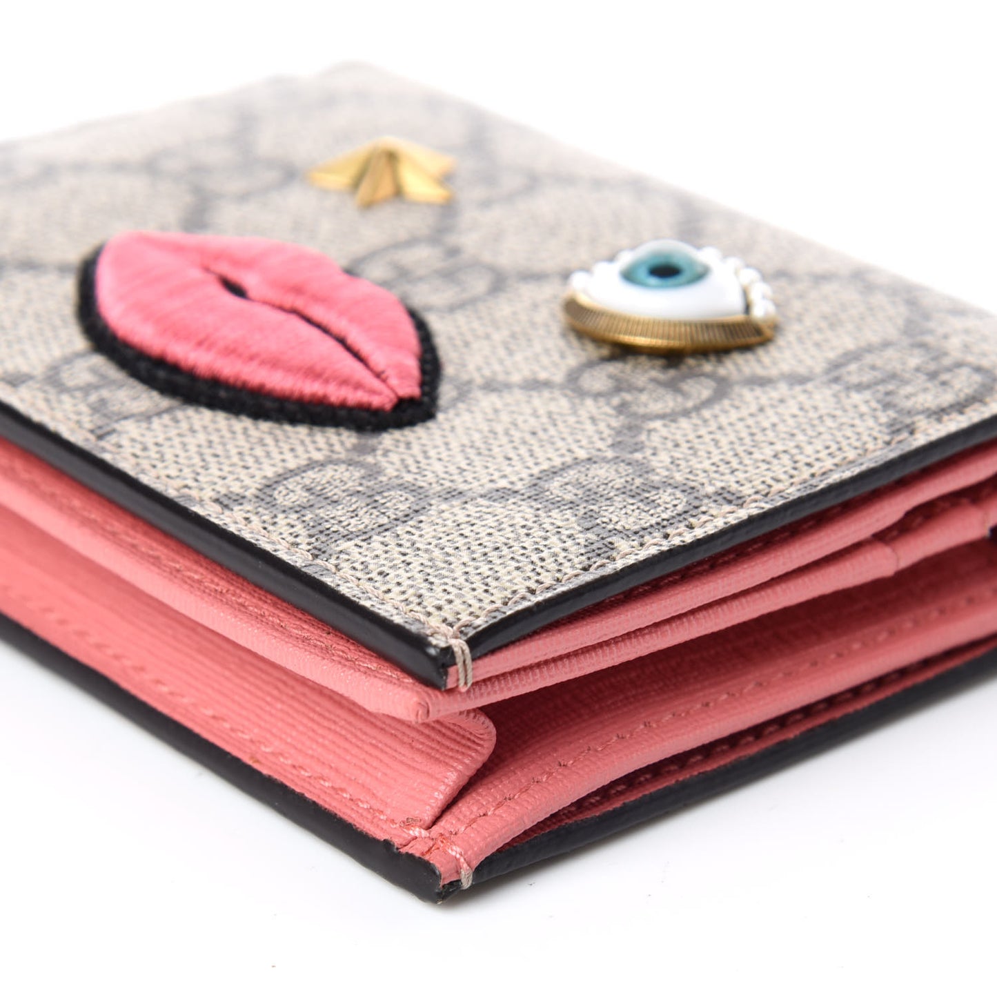 GG Supreme Monogram Face Embroidered Card Case Wallet Pink
