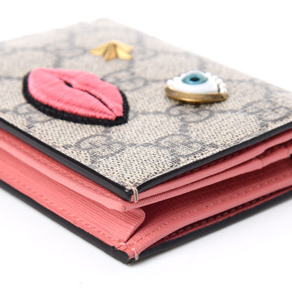 Gucci GG Supreme Monogram Face Embroidered Card Case Wallet Pink 5 of 9