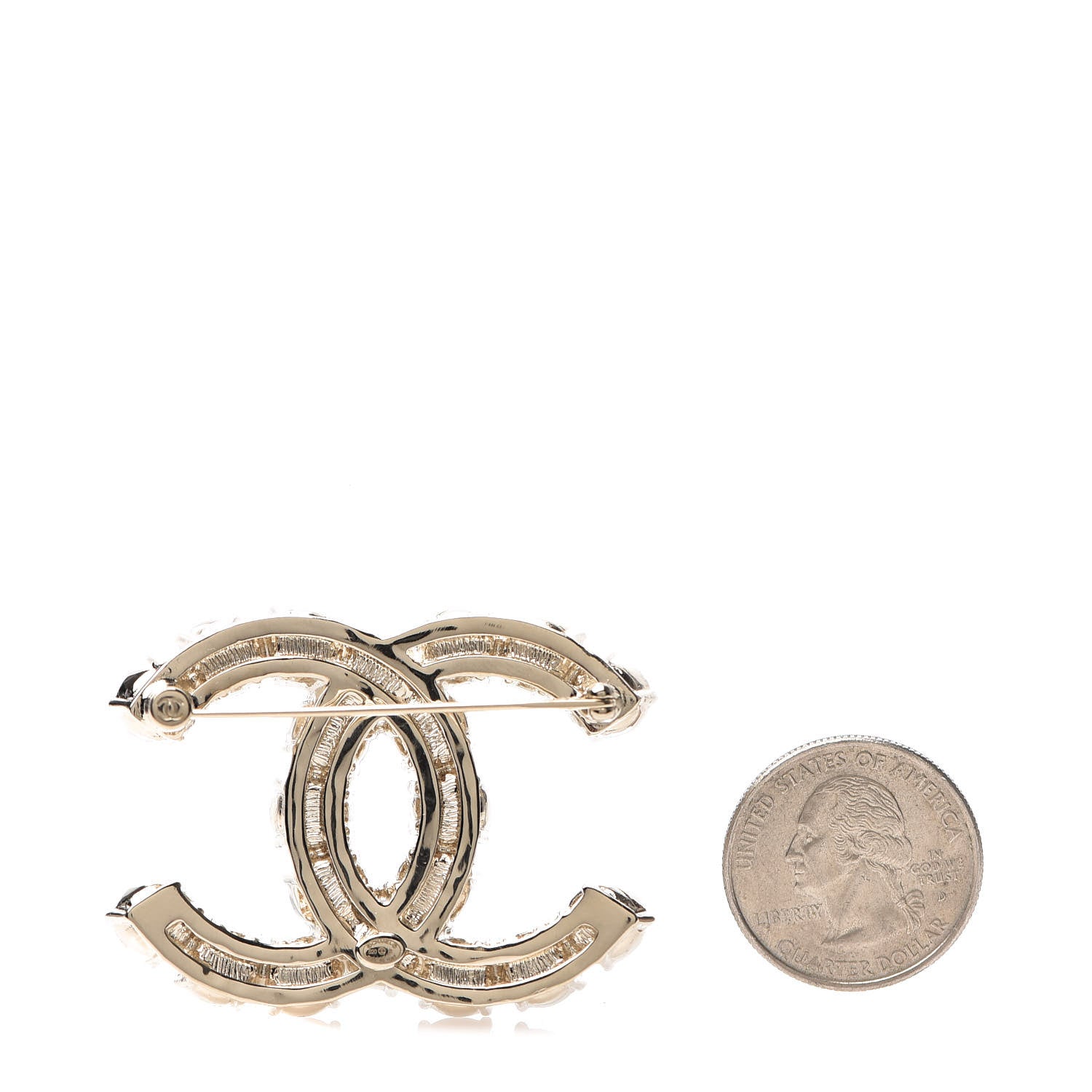 Chanel Crystal Pearl CC Dazzling Domino Brooch Gold 2 of 3