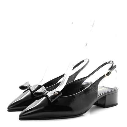Chanel Crumpled Patent Calfskin CC Bow Slingback Pumps 37 Black 4 of 10