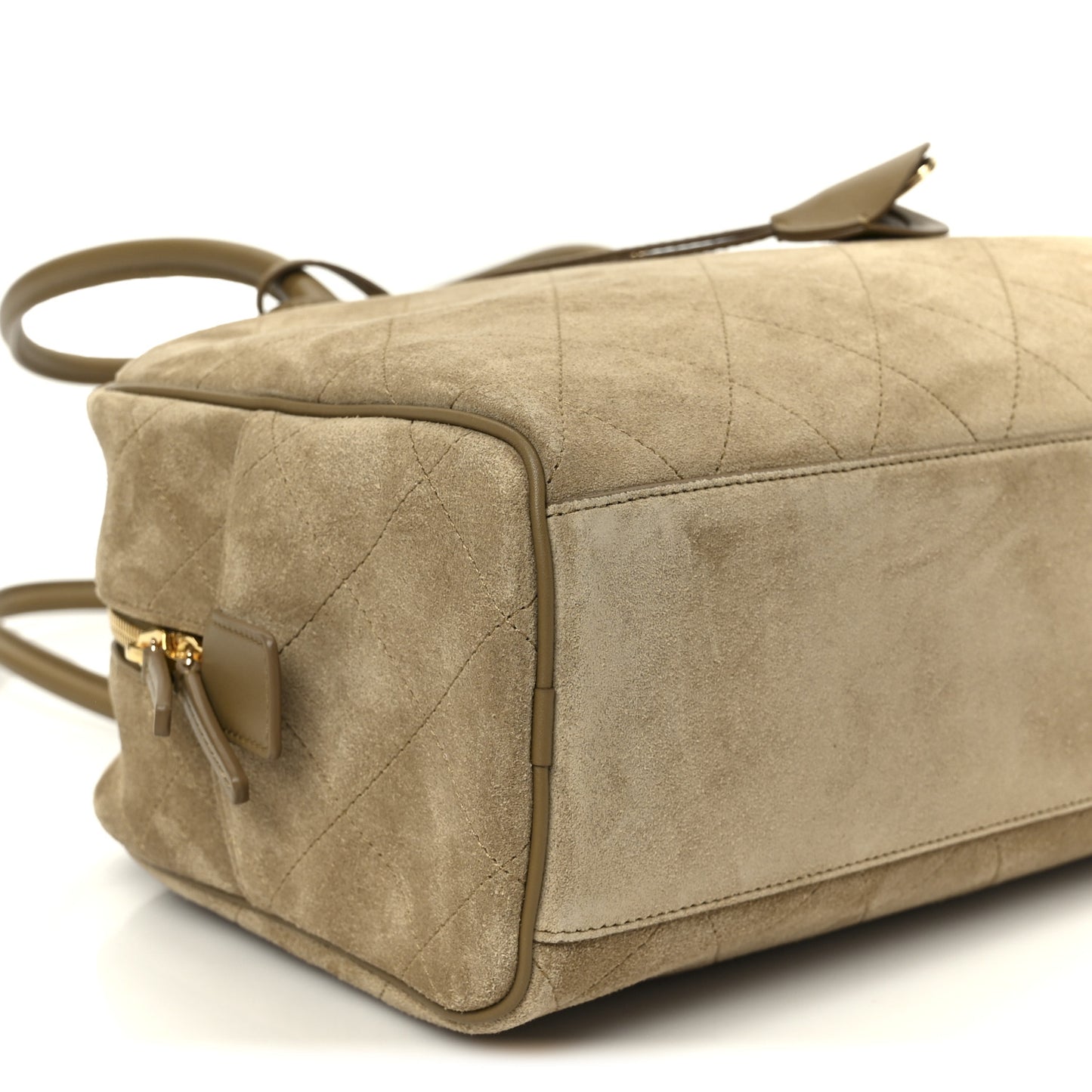 Suede Calfskin Large Perfect Bowling Bag Dark Beige