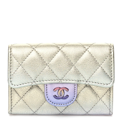 Chanel Gradient Metallic Calfskin Quilted Flap Card Holder Wallet Silver Blue Yellow Purple 1 of 10
