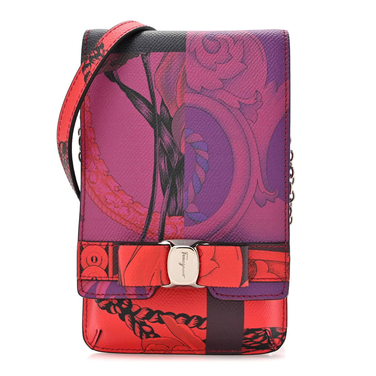 Printed Calfskin Vara Bow Phone Holder Multicolor