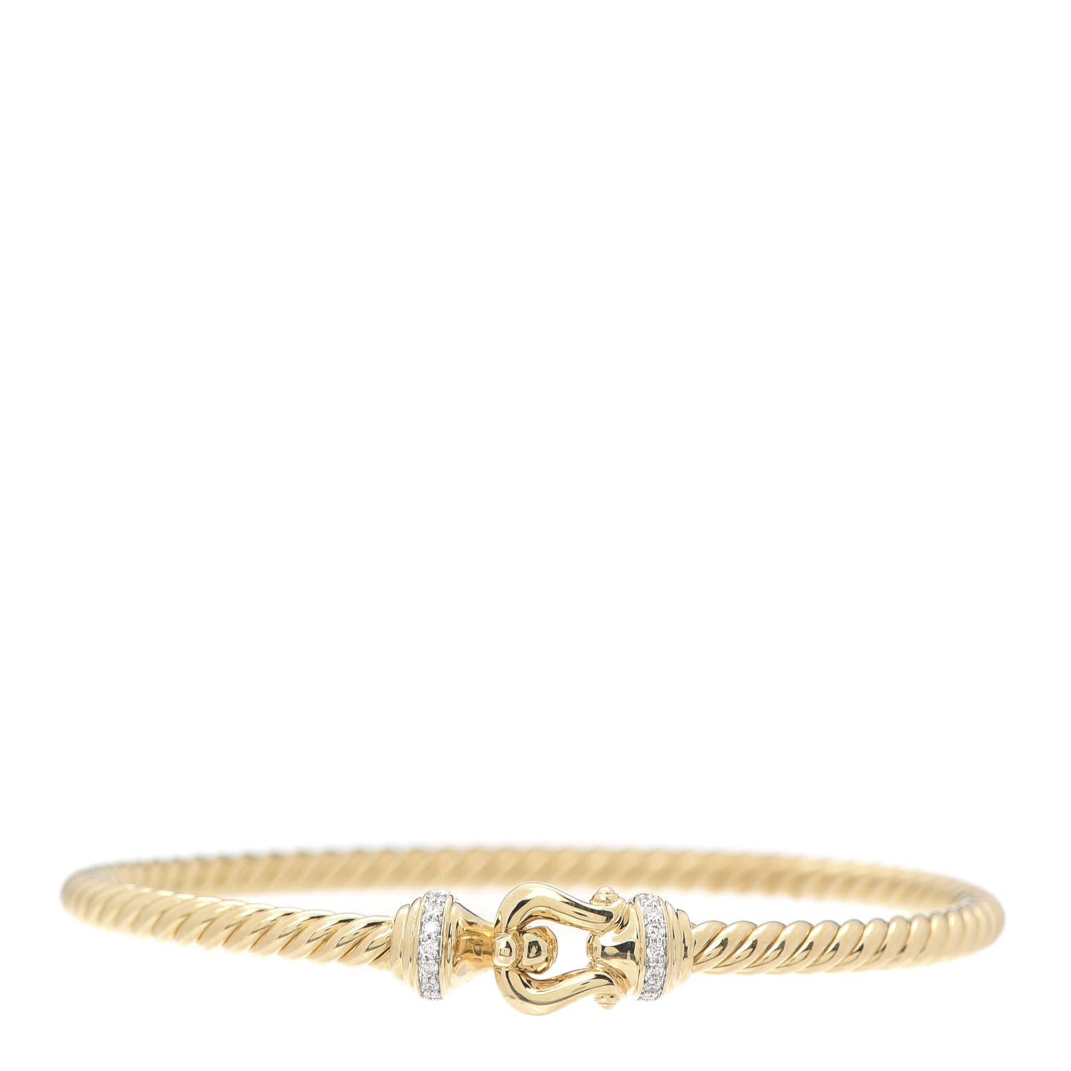 David Yurman 18K Yellow Gold Diamond 3.5mm Cable Buckle Bracelet 1 of 5