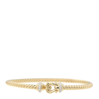 David Yurman 18K Yellow Gold Diamond 3.5mm Cable Buckle Bracelet 1 of 5
