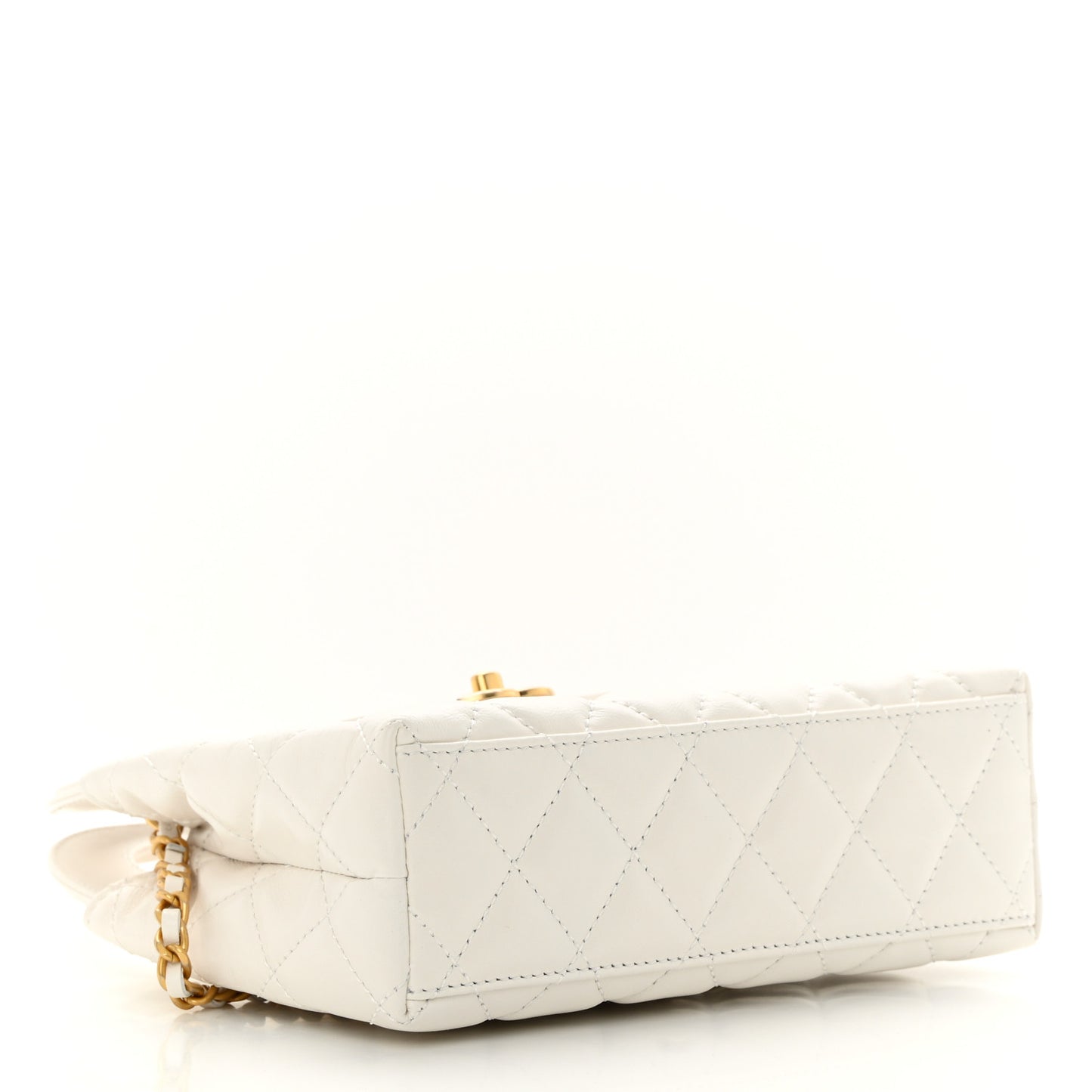 Shiny Aged Calfskin Quilted Nano Kelly Shopper White