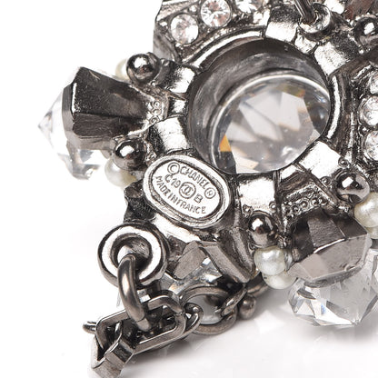 Chanel Crystal Pearl CC Drop Earrings Silver 4 of 7