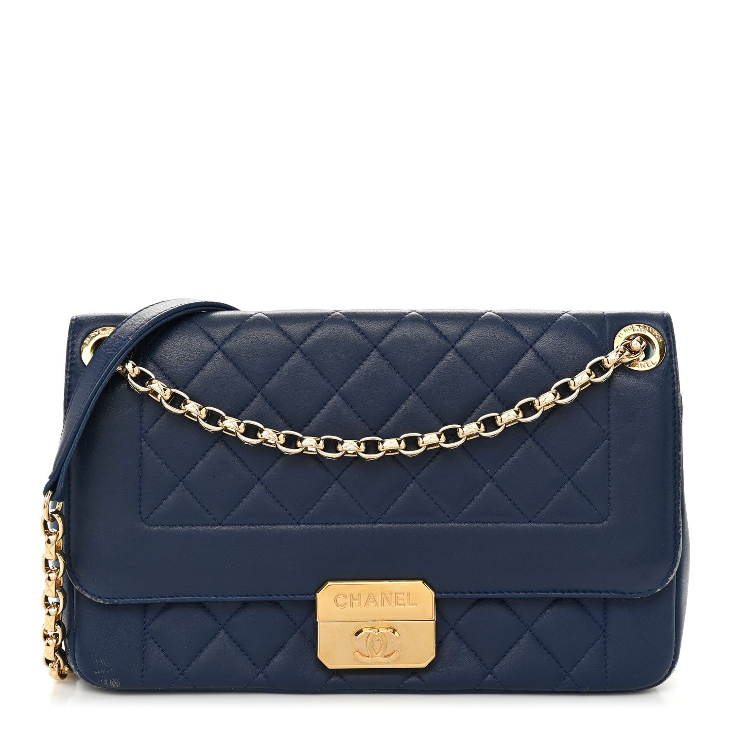 Chanel Lambskin Quilted Large Chic With Me Flap Navy 1 of 15