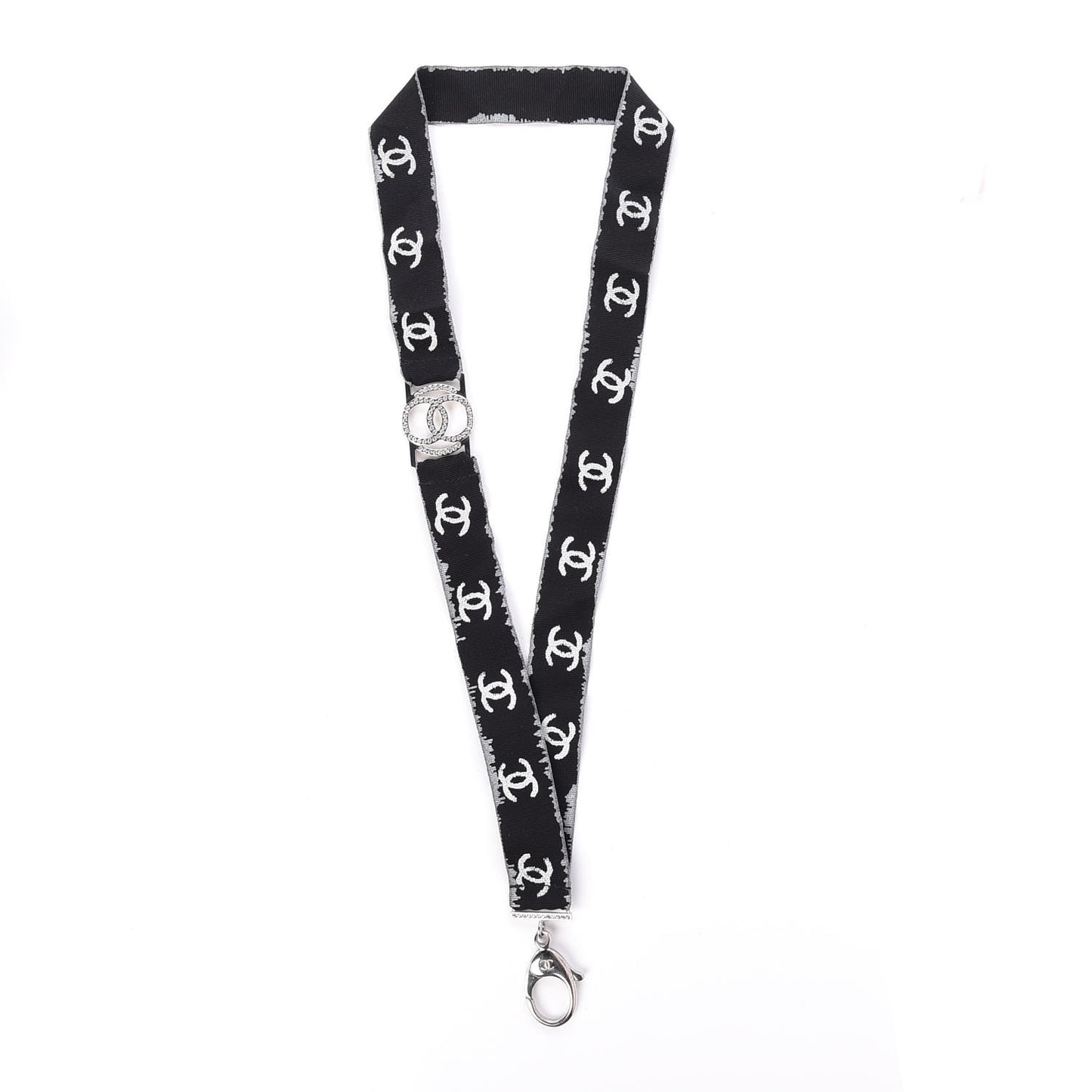 Crystal CC Lanyard Necklace Black Silver