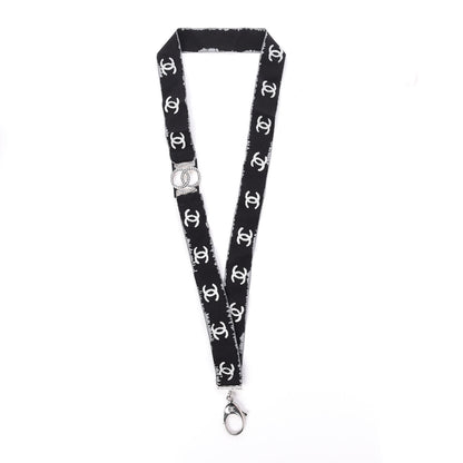 Chanel Crystal CC Lanyard Necklace Black Silver 1 of 4