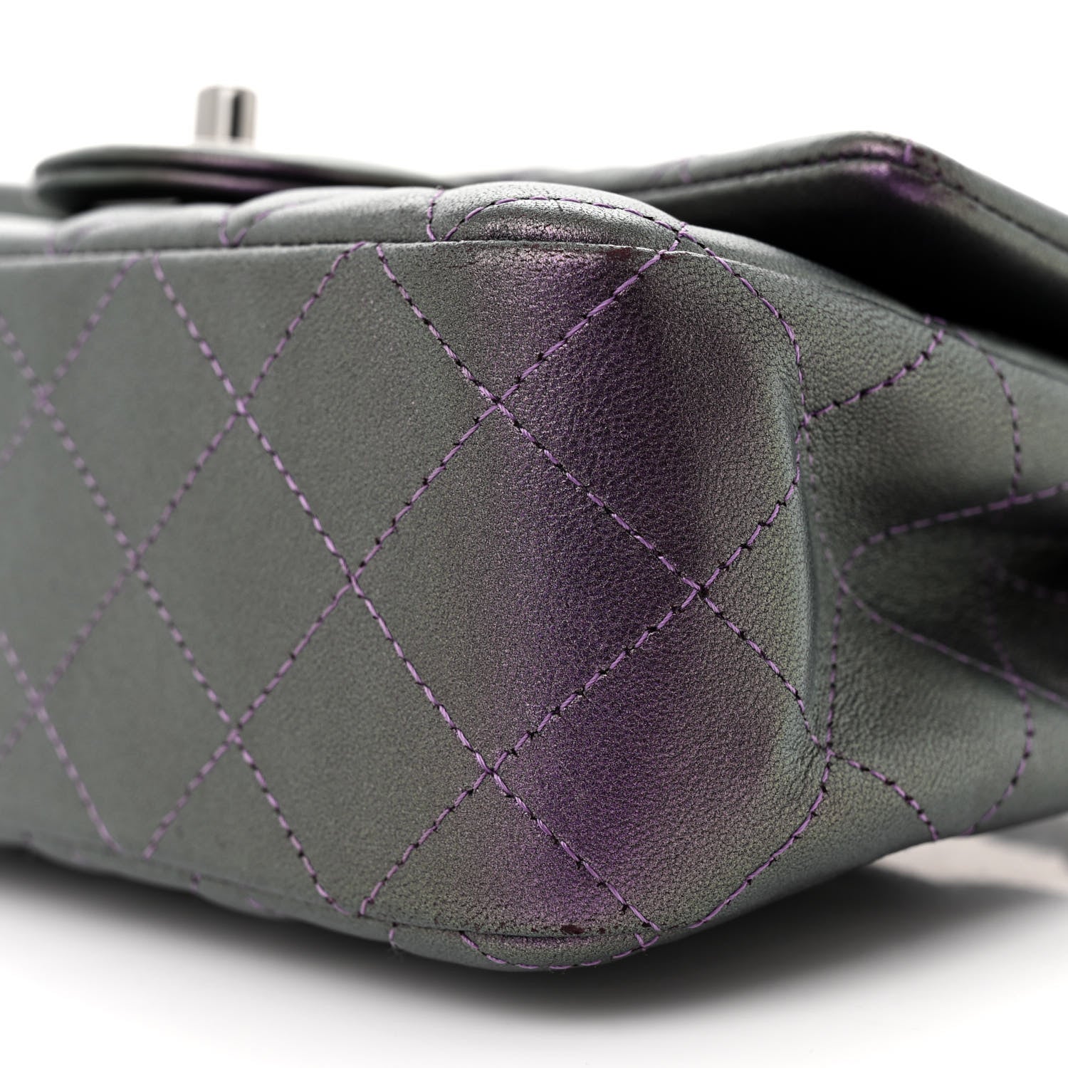 Chanel Iridescent Lambskin Quilted Mini Rectangular Flap Dark Purple 10 of 15