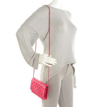 Chanel Patent Quilted Wallet On Chain WOC Fuchsia 2 of 8