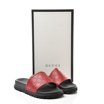 Gucci Guccissima Signature Mens Lug Sole Slide Sandals 7 Hibiscus Red 7 of 7