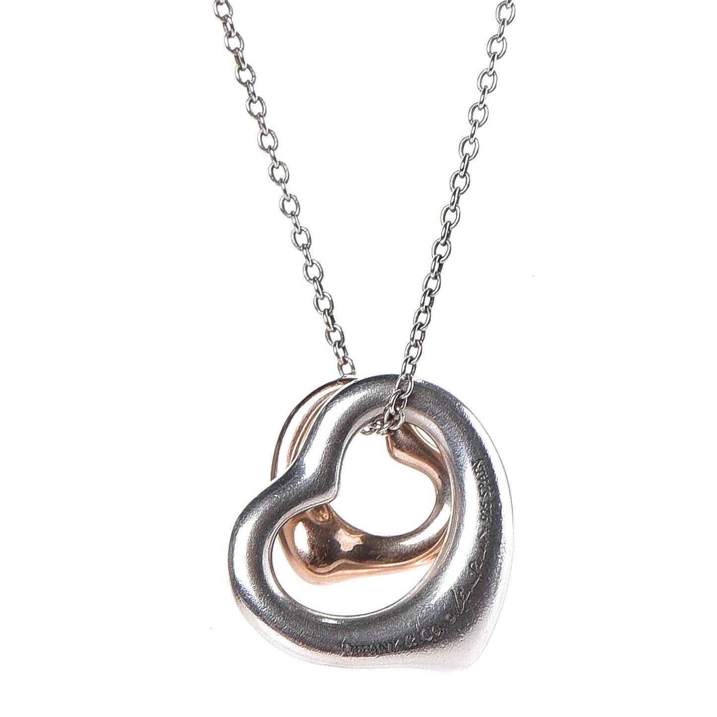 Sterling Silver 18K Rose Gold Elsa Peretti Extra Mini Double Open Heart Pendant Necklace