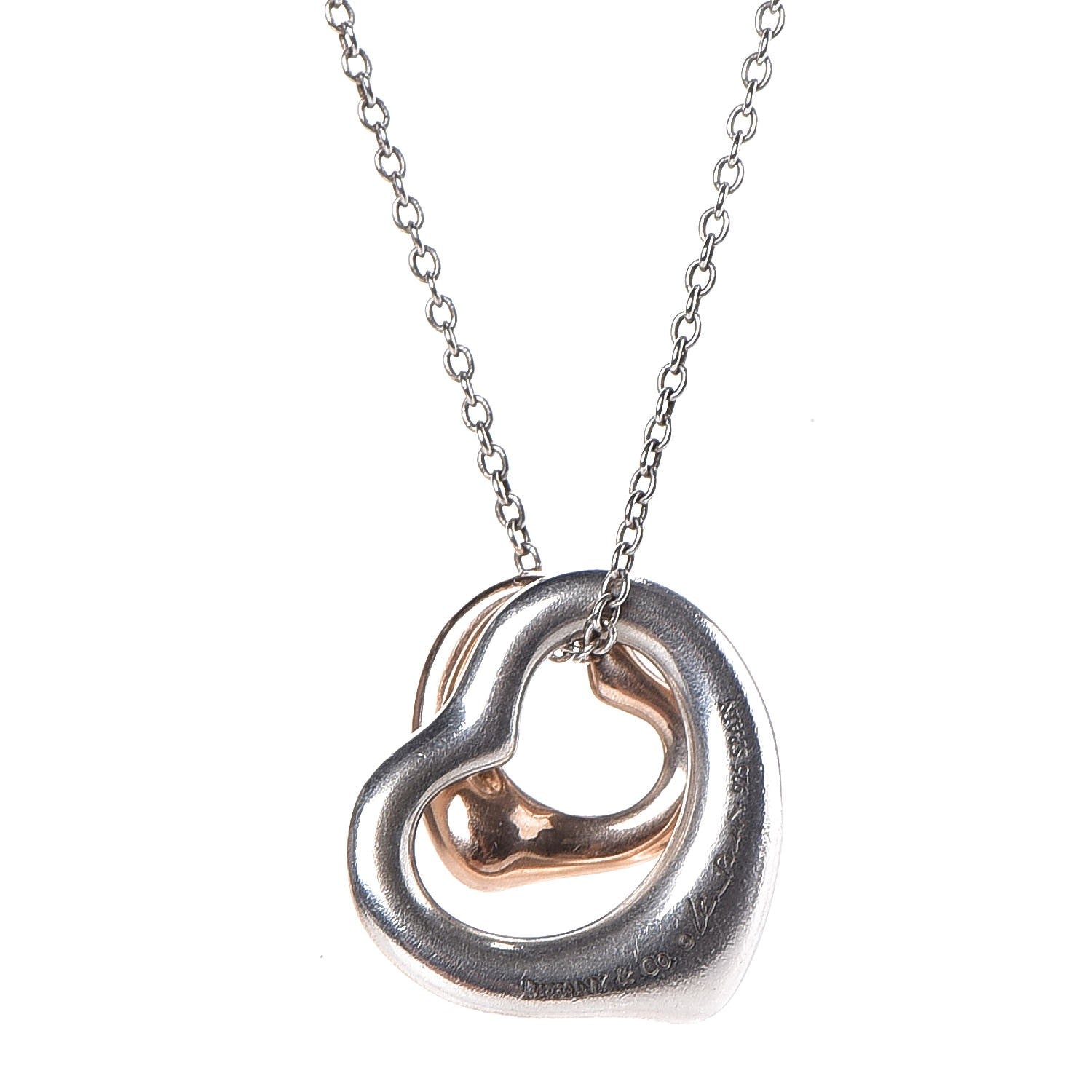 Tiffany Sterling Silver 18K Rose Gold Elsa Peretti Extra Mini Double Open Heart Pendant Necklace 4 of 8