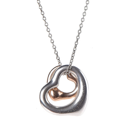 Tiffany Sterling Silver 18K Rose Gold Elsa Peretti Extra Mini Double Open Heart Pendant Necklace 4 of 8