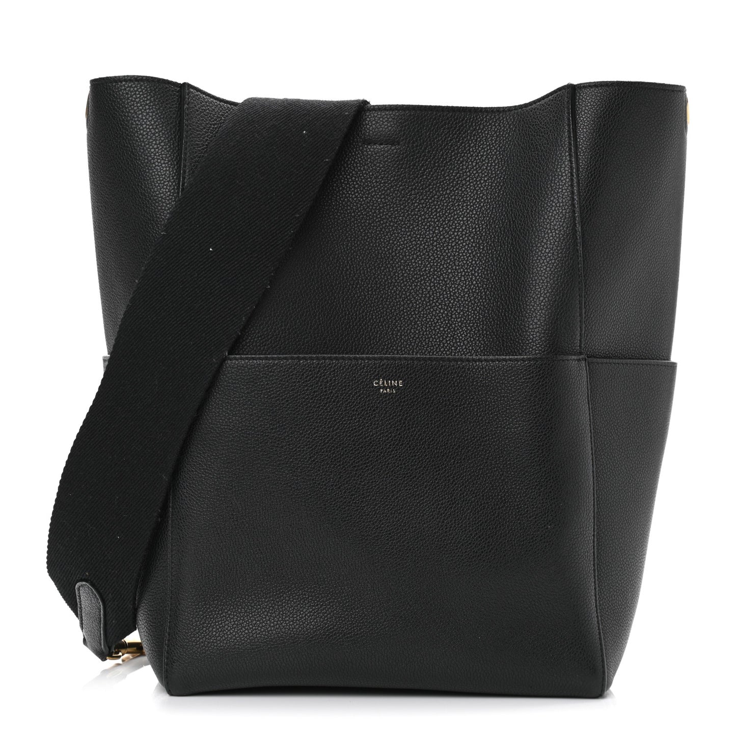 Soft Grained Calfskin Sangle Bucket Bag Black