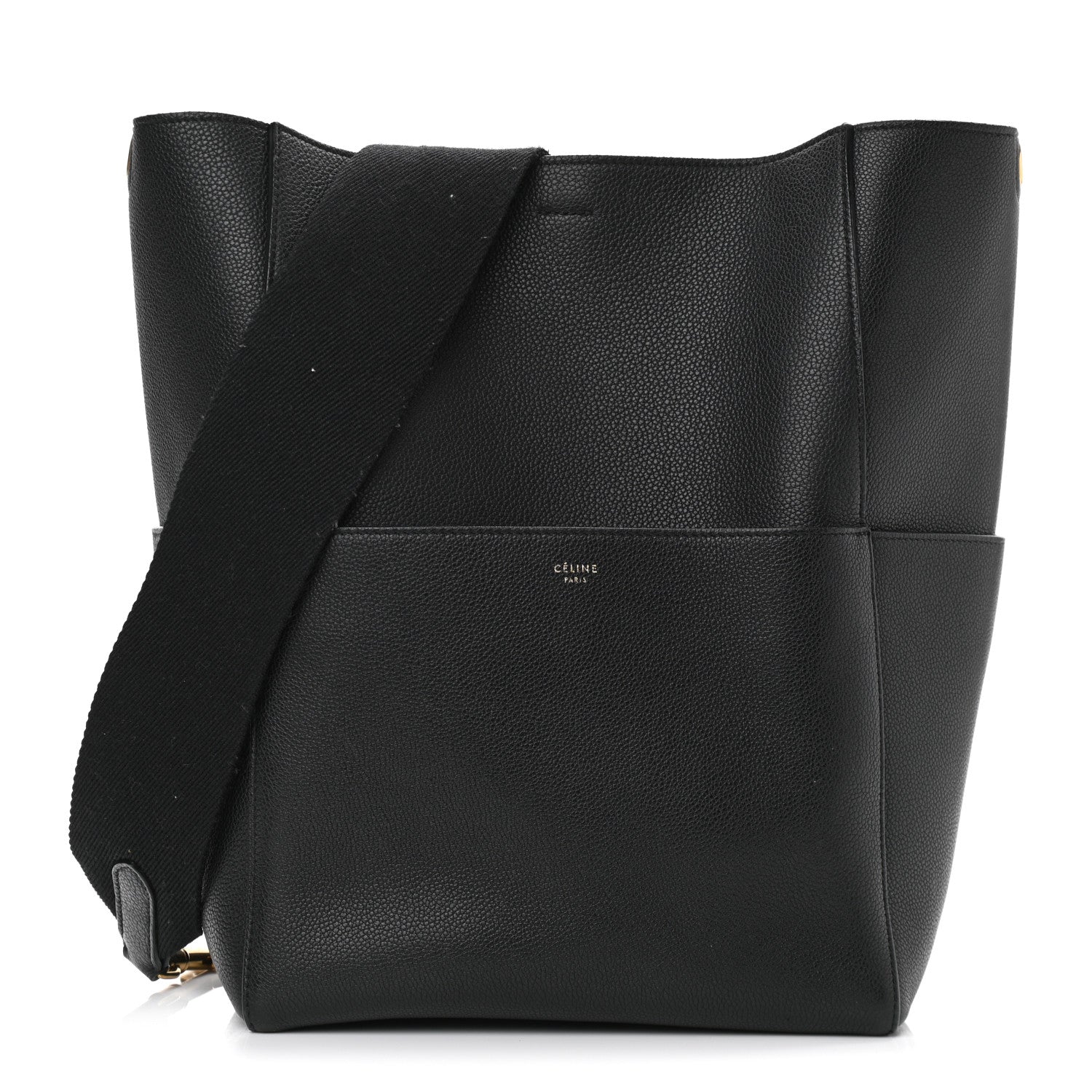 Celine Soft Grained Calfskin Sangle Bucket Bag Black 1 of 10