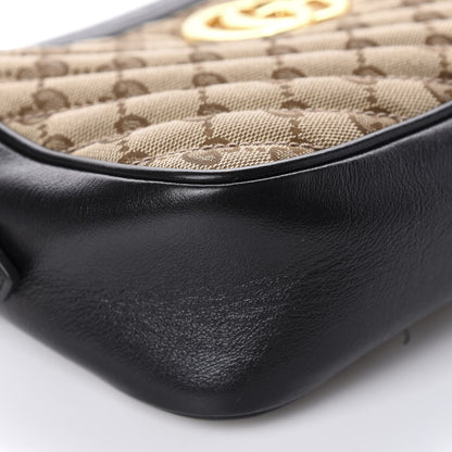 Gucci Monogram Matelasse Diagonal Small GG Marmont Chain Shoulder Bag Beige Black 6 of 12