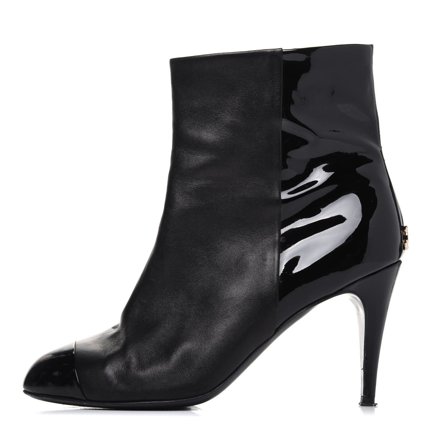Lambskin Patent Cap Toe Short Ankle Boots 40 Black