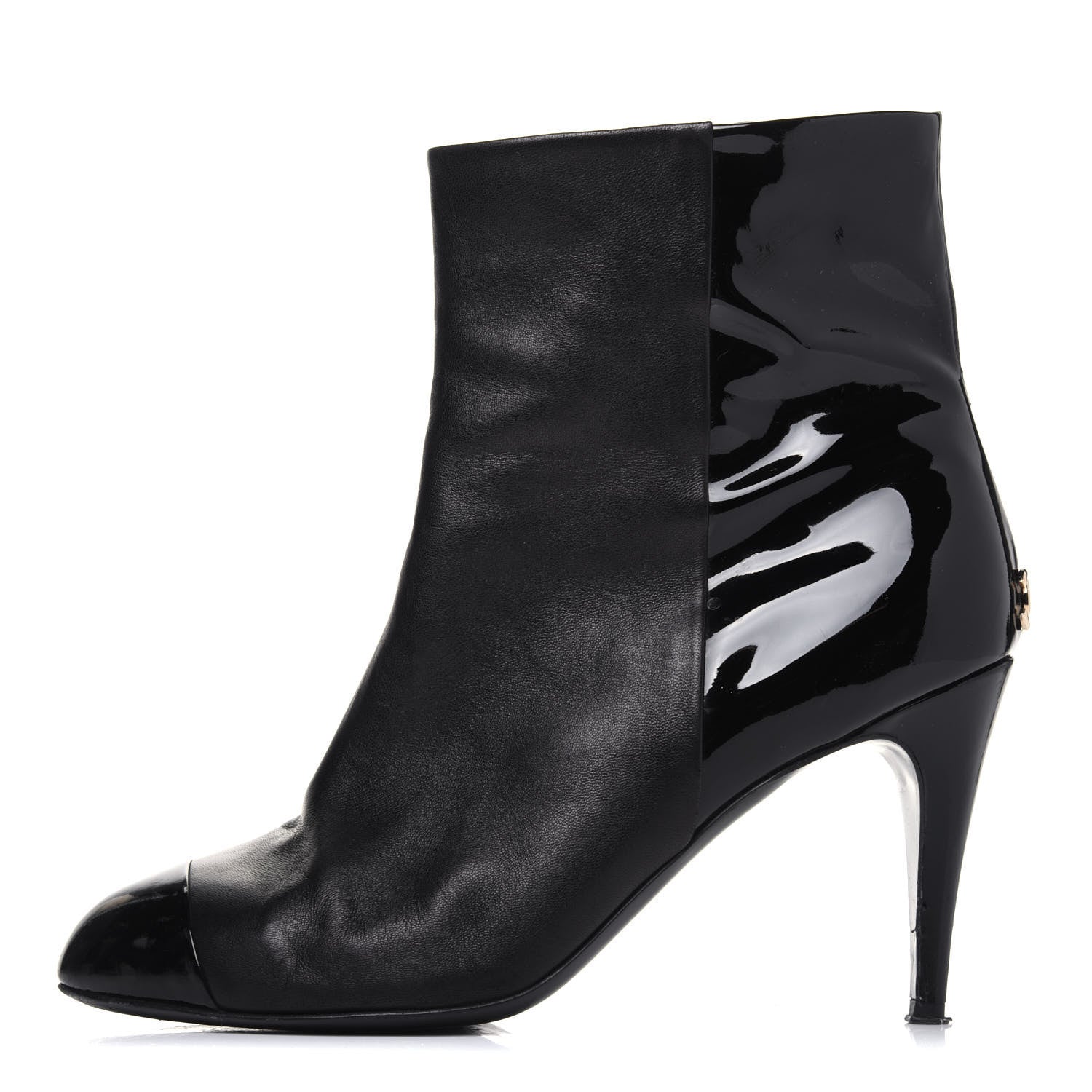 Chanel Lambskin Patent Cap Toe Short Ankle Boots 40 Black 1 of 10