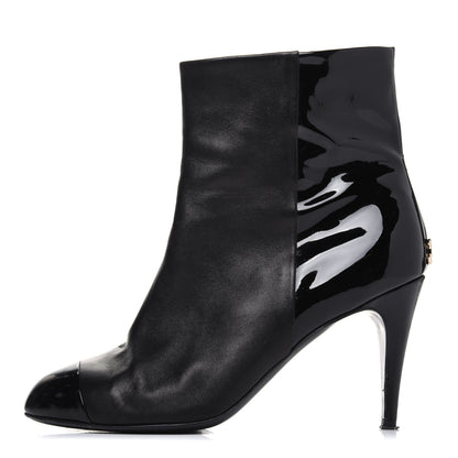 Chanel Lambskin Patent Cap Toe Short Ankle Boots 40 Black 1 of 10