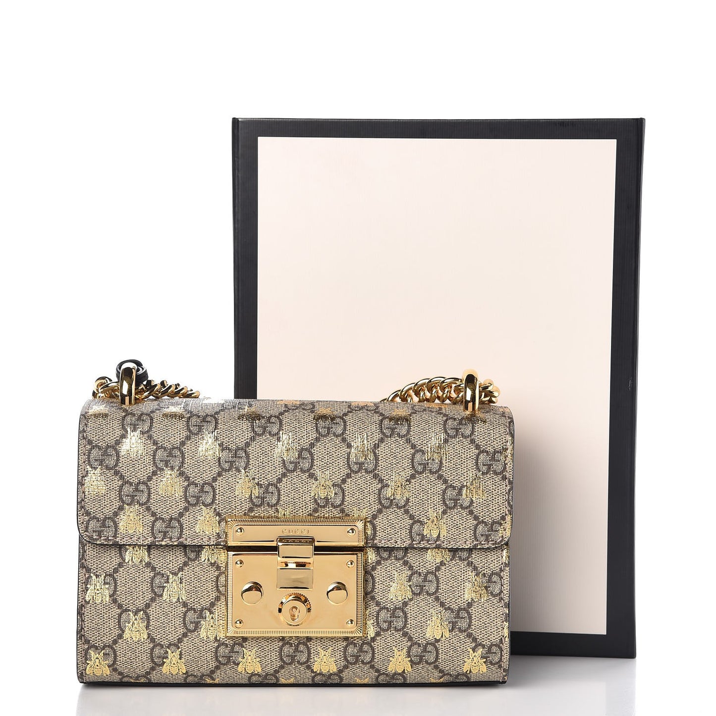 GG Supreme Monogram Bees Small Padlock Shoulder Bag Black