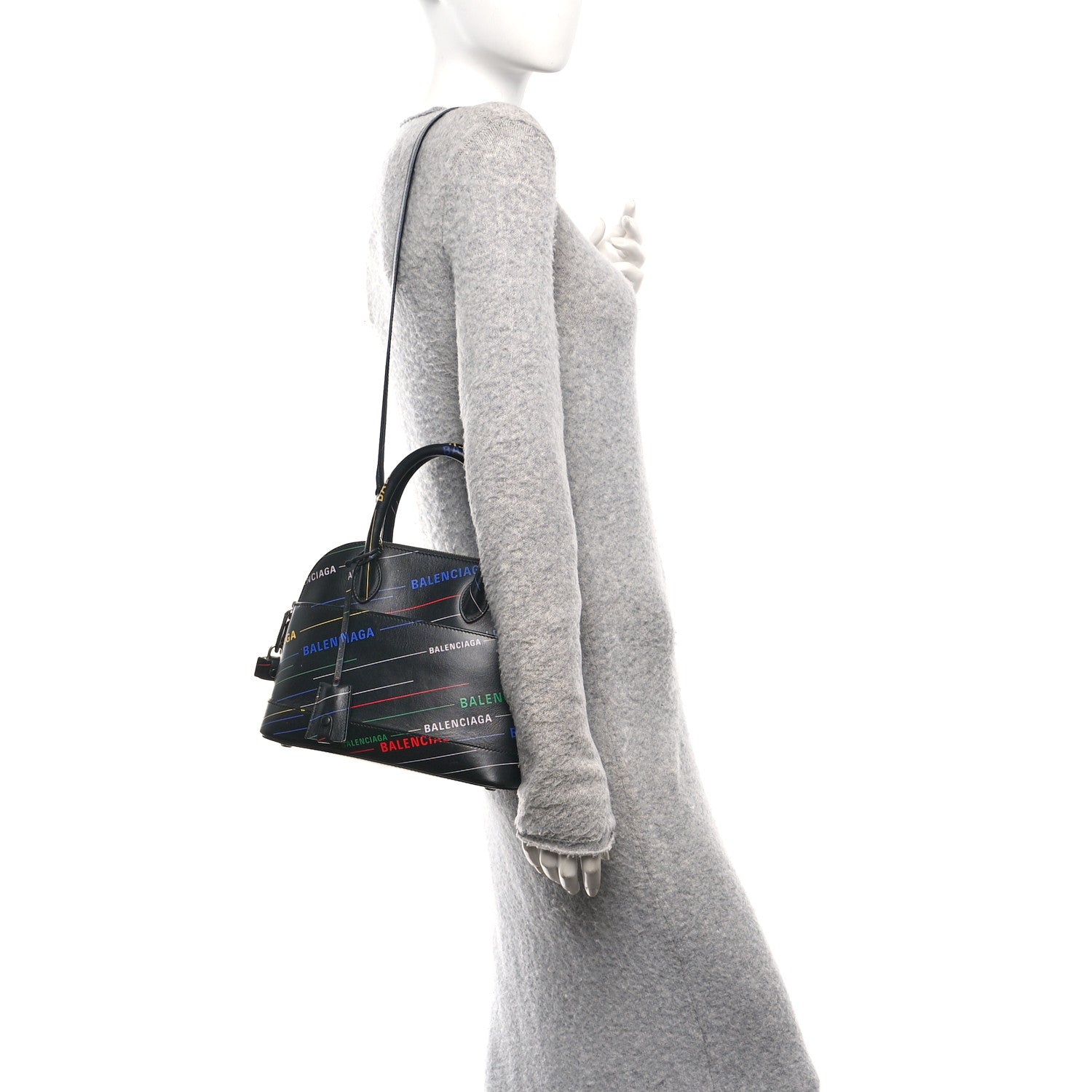 Balenciaga Calfskin Logo Print S Ville Top Handle Bag Black Multicolor 2 of 10