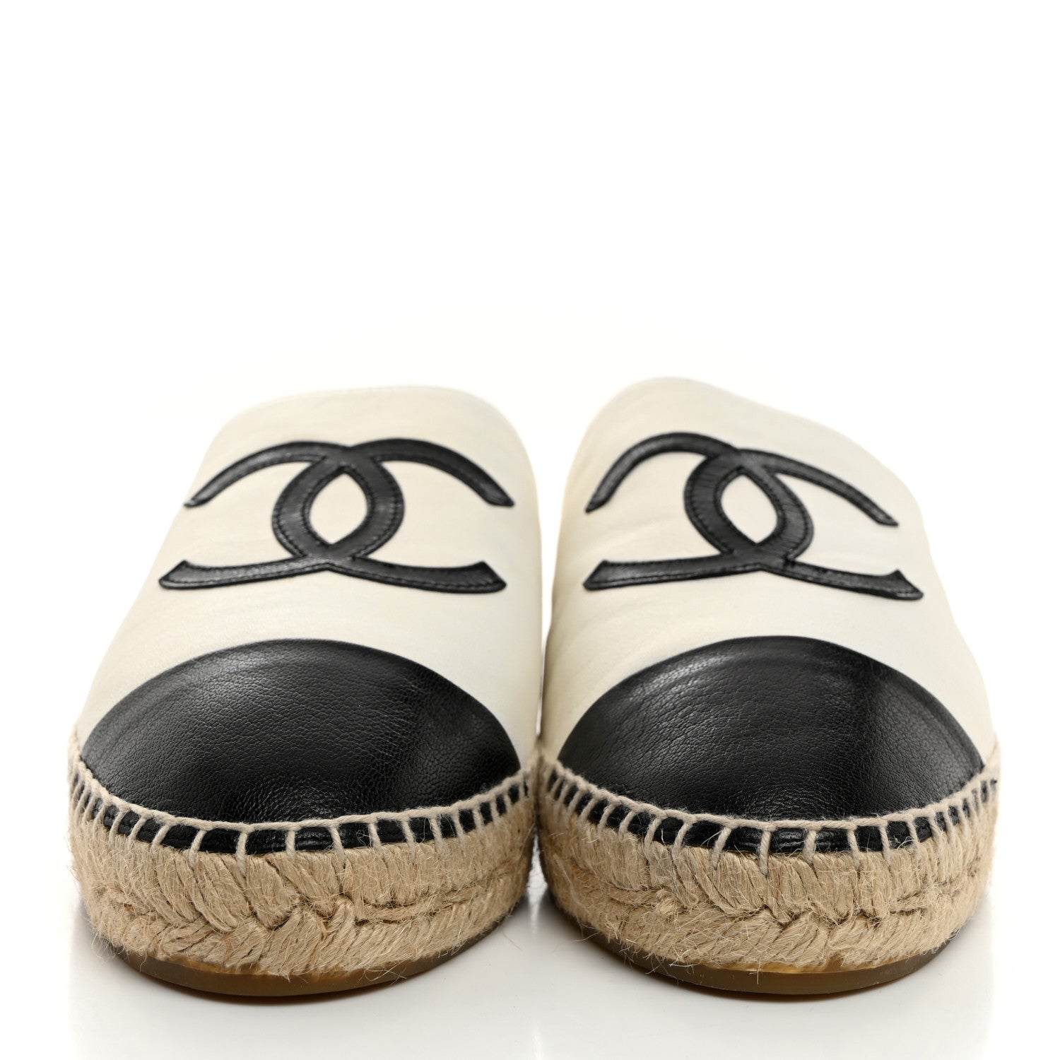 Chanel Iridescent Goatskin CC Espadrille Mules 40 Ivory Black 2 of 9