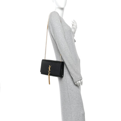 Saint Laurent Calfskin Crocodile Embossed Medium Classic Monogram Kate Tassel Satchel Black Black 2 of 9