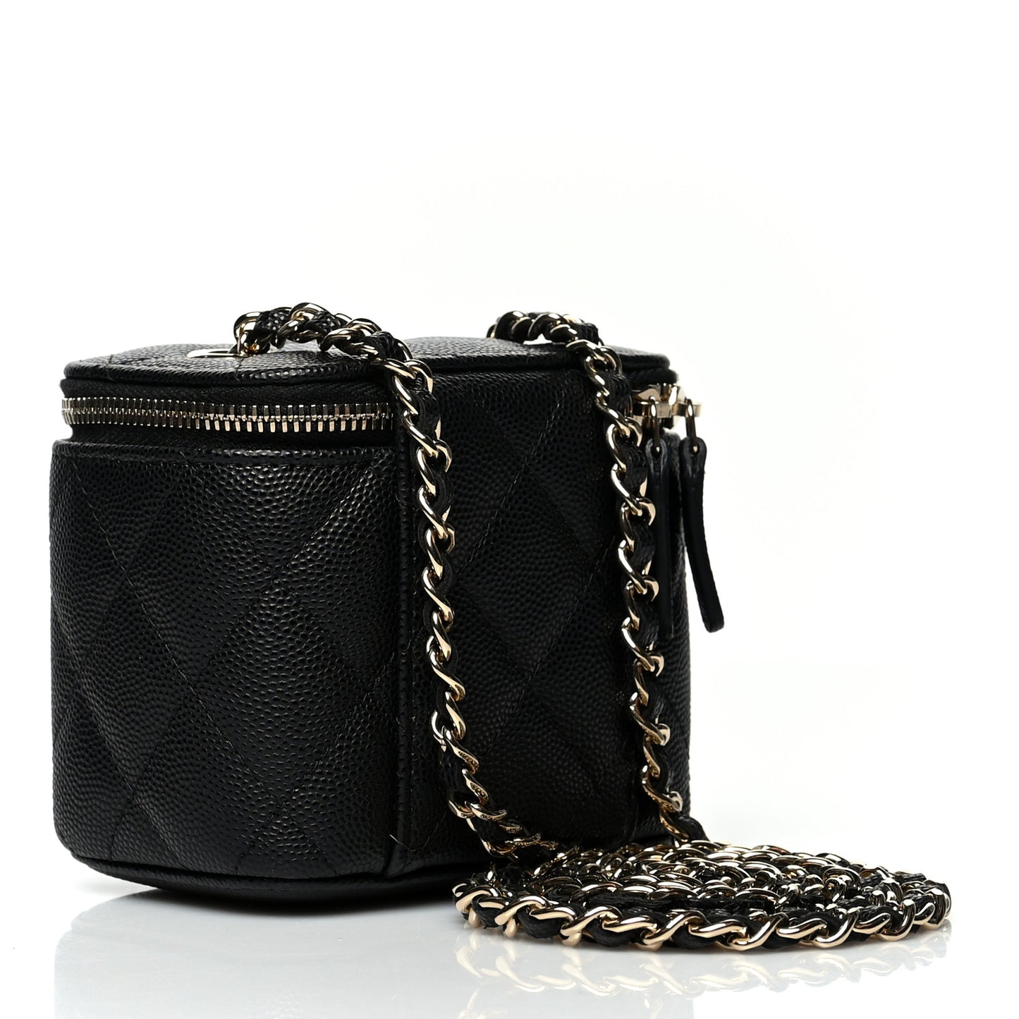 Caviar Quilted Mini Vanity Case With Chain Black