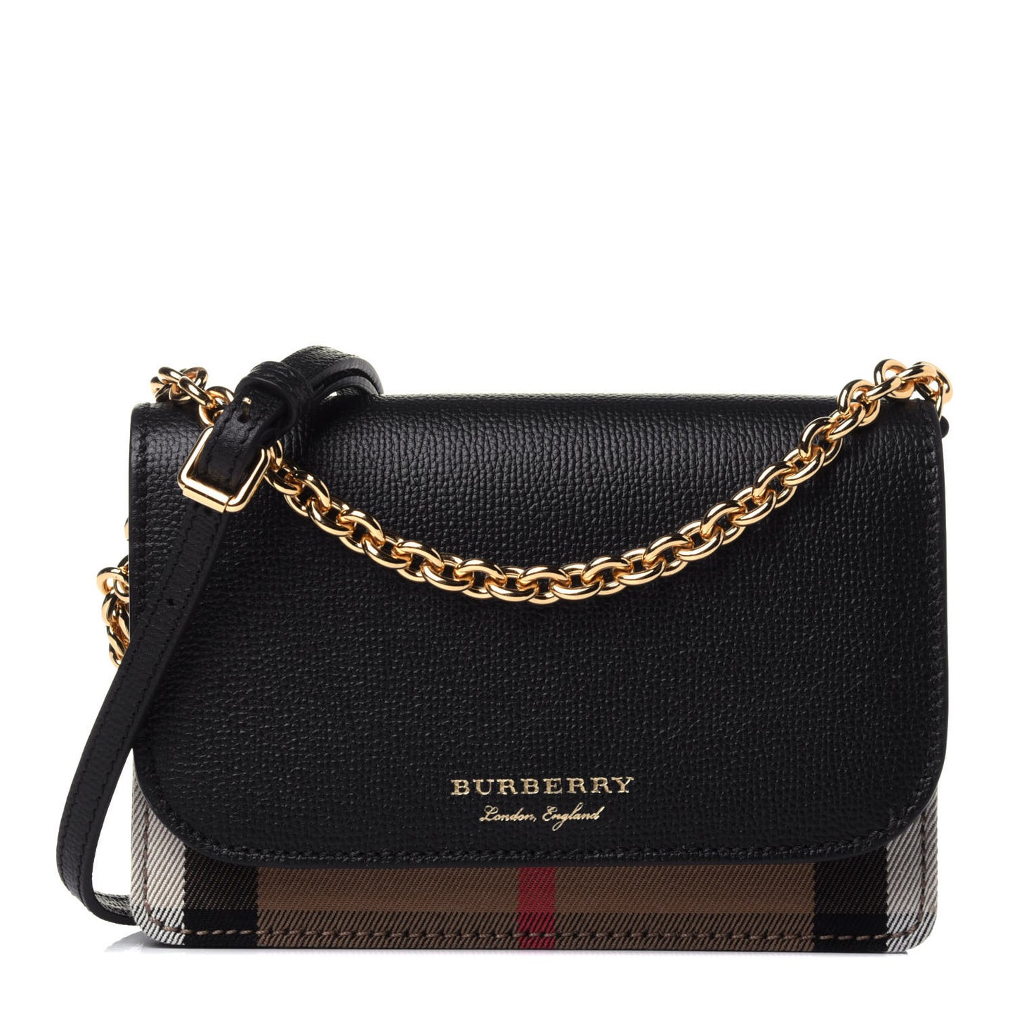 Derby Calfskin House Check Wallet On Chain Black