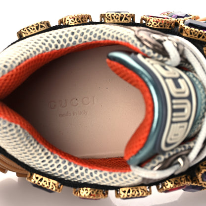 Gucci X SEGA Metallic Calfskin Mesh Removable Crystals Womens Flashtrek Sneakers 36 Rame Mystic White Lago 7 of 7