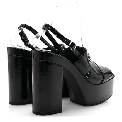 Chanel Crumpled Patent Lambskin Platform Sandals 37.5 Black 5 of 9