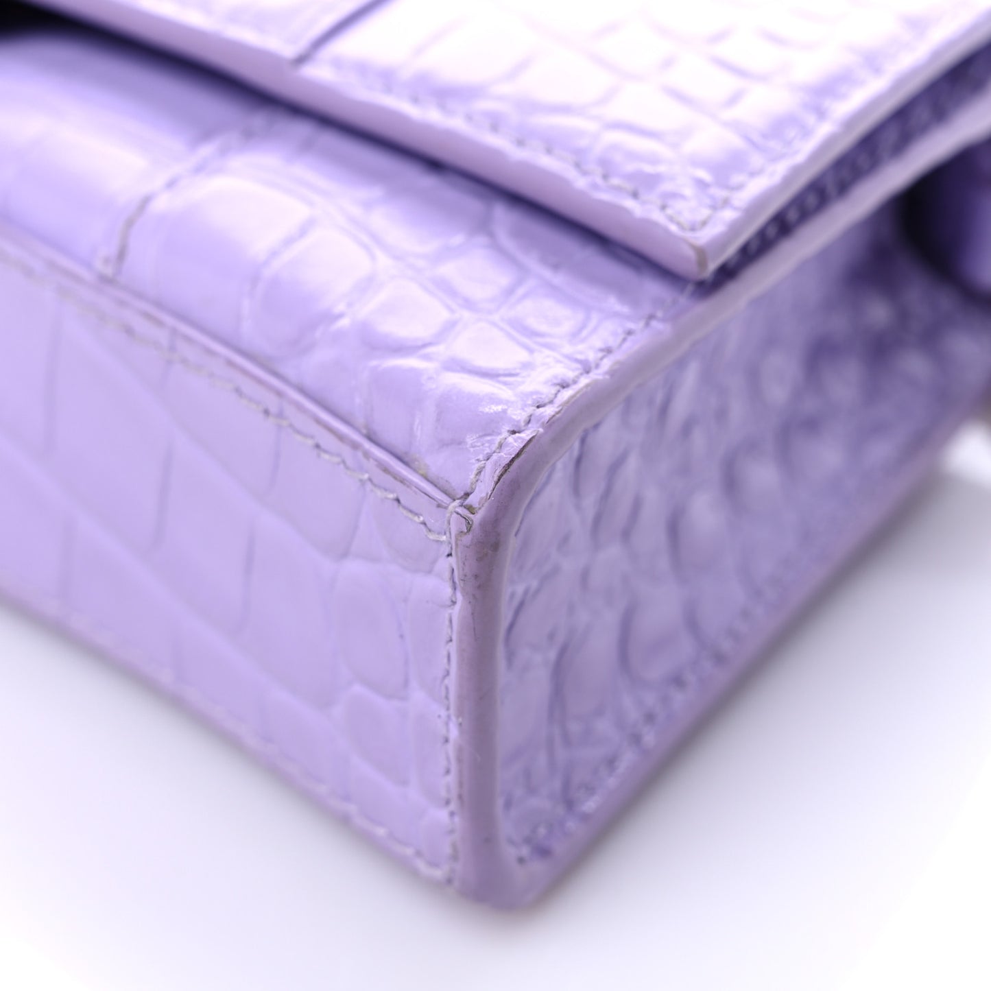 Shiny Calfskin Crocodile Embossed Hourglass Chain Bag Lilac