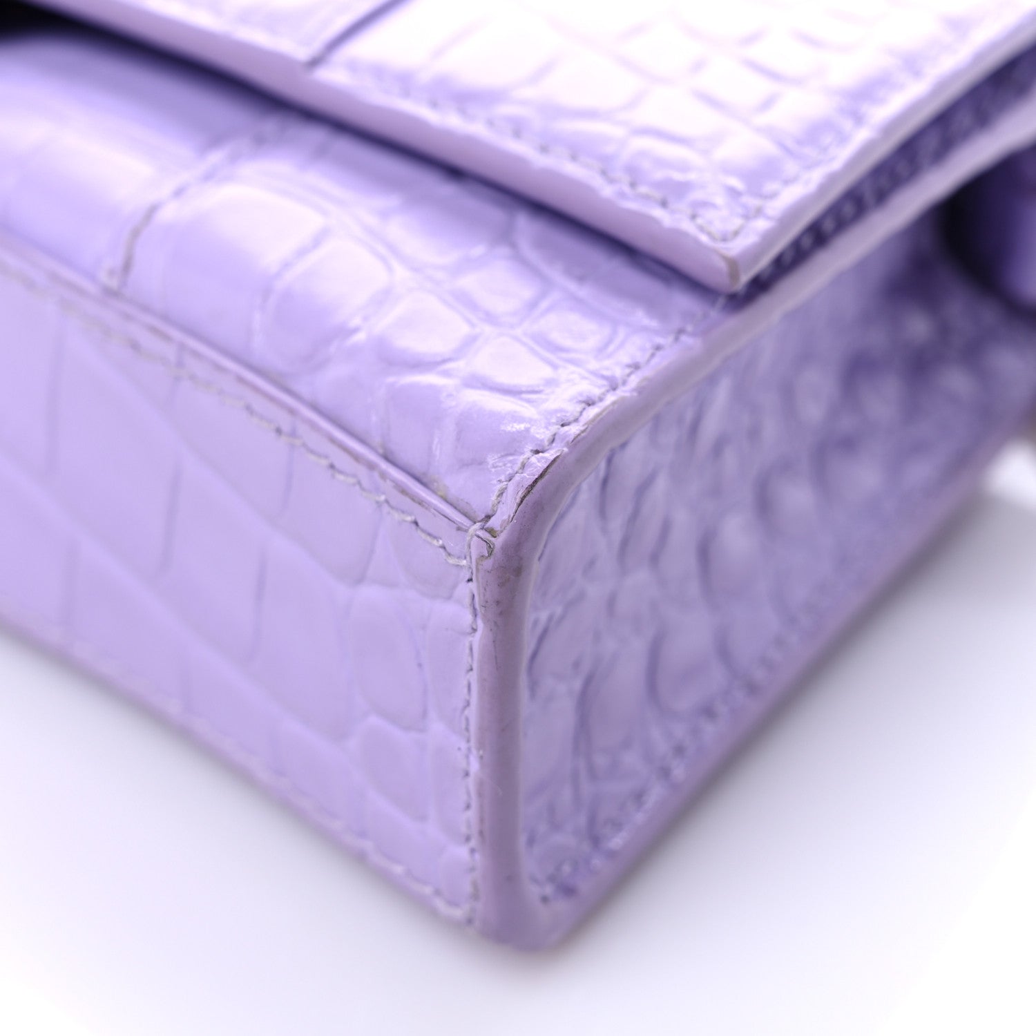 Balenciaga Shiny Calfskin Crocodile Embossed Hourglass Chain Bag Lilac 7 of 13