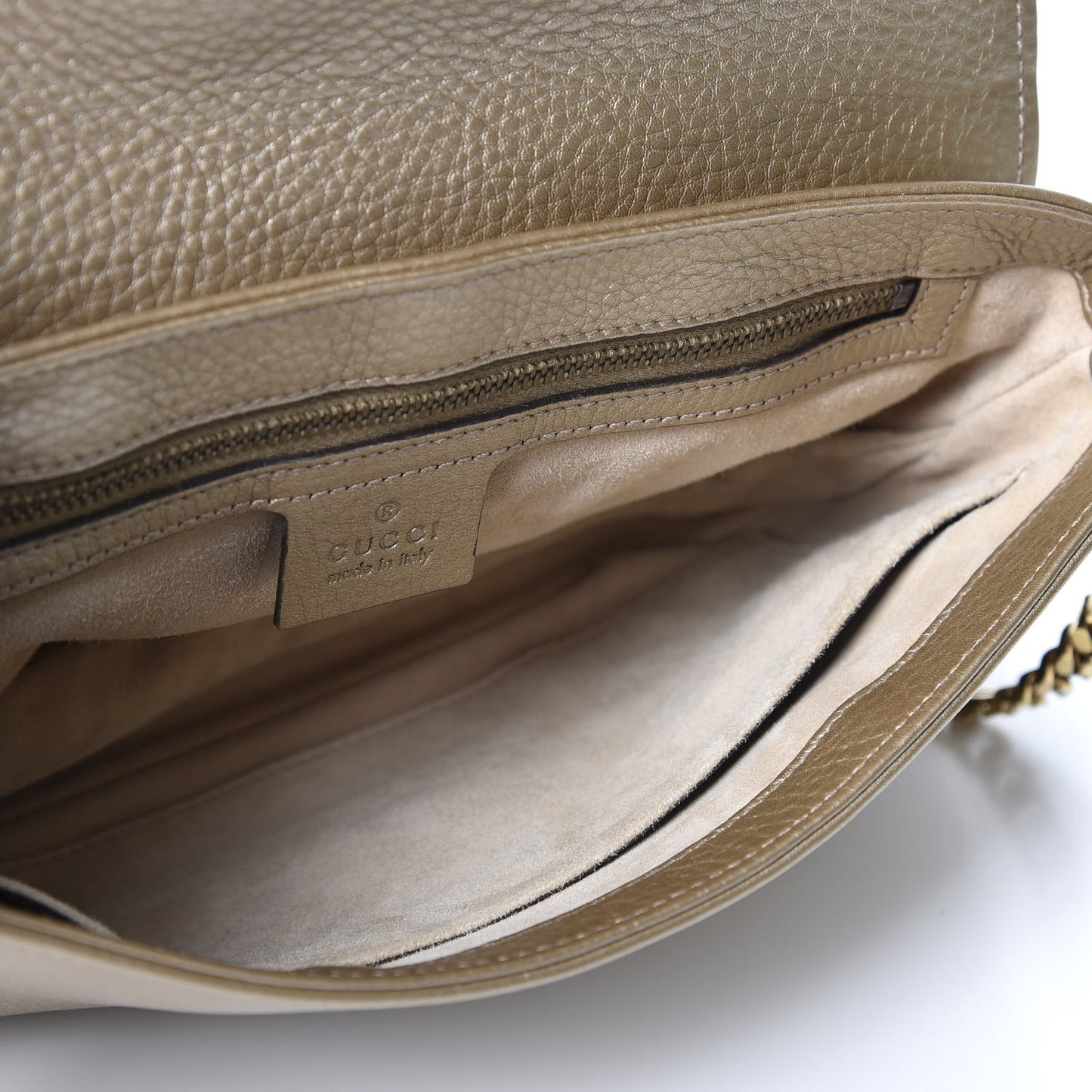 Metallic Pebbled Calfskin Medium 1973 Chain Shoulder Bag Golden Beige