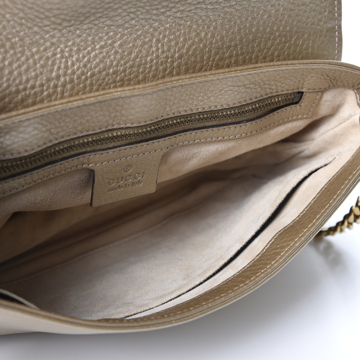 Gucci Metallic Pebbled Calfskin Medium 1973 Chain Shoulder Bag Golden Beige 4 of 9