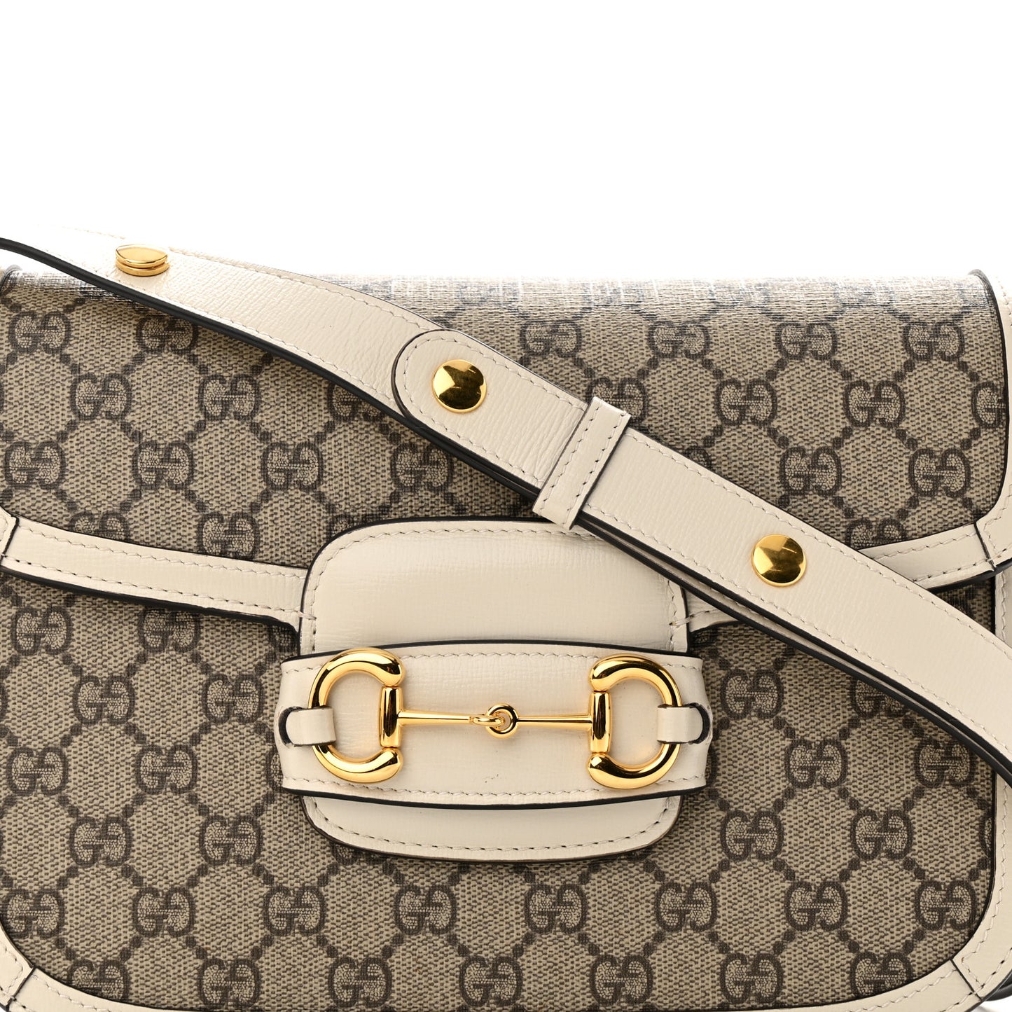 GG Supreme Monogram Horsebit 1955 Shoulder Bag Beige Mystic White